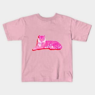 Pink Tiger Sitting on Red Background Kids T-Shirt